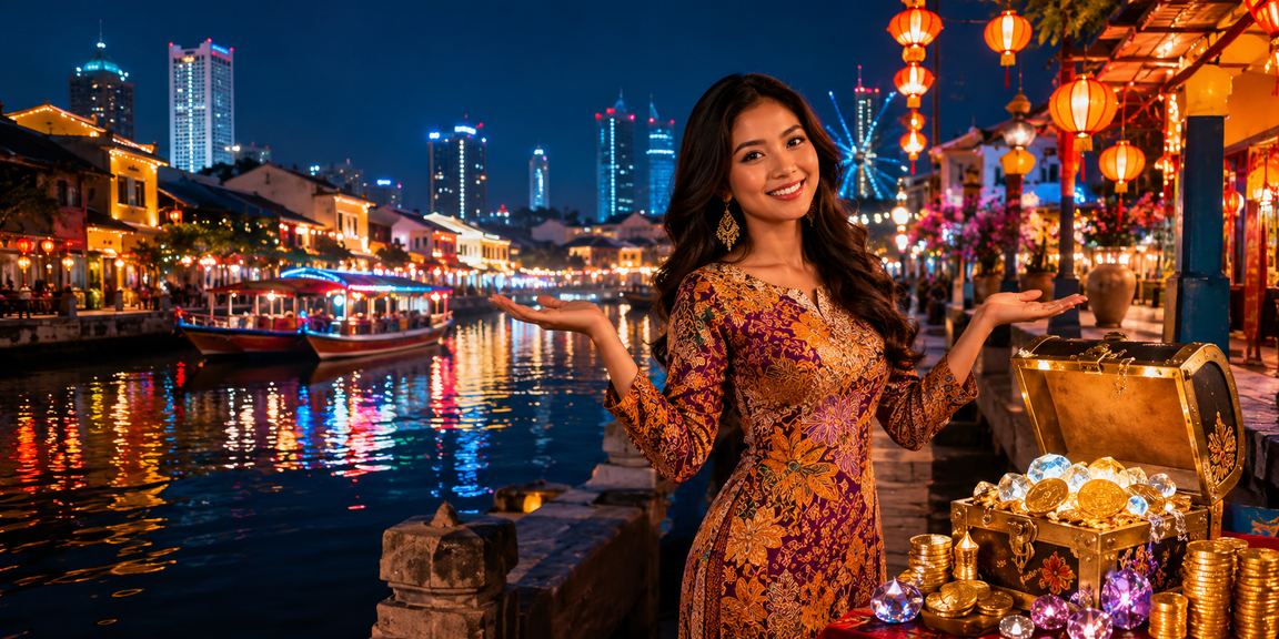 Skrin aplikasi acv40 pada telefon pintar dengan corak batik Melaka